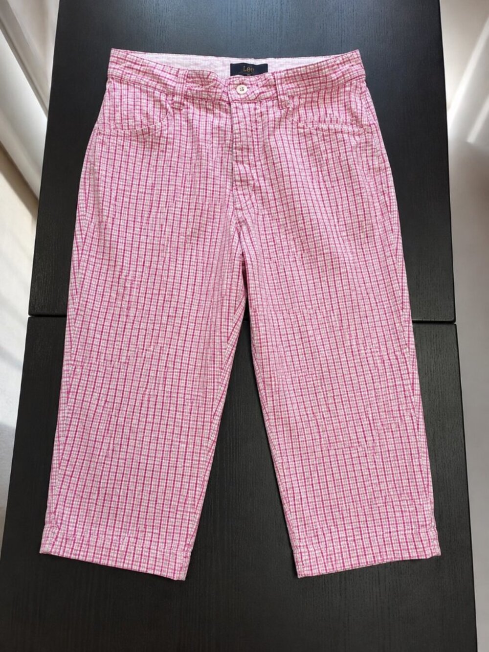 Lee Khakis Pink White Gingham Crop Pants | Women's 6P | Cottagecore Capri Pants